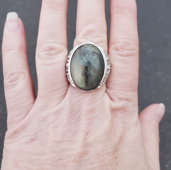 New Men's Labradorite Adjustable 925 Silver Ring. - Picture 13 of 16